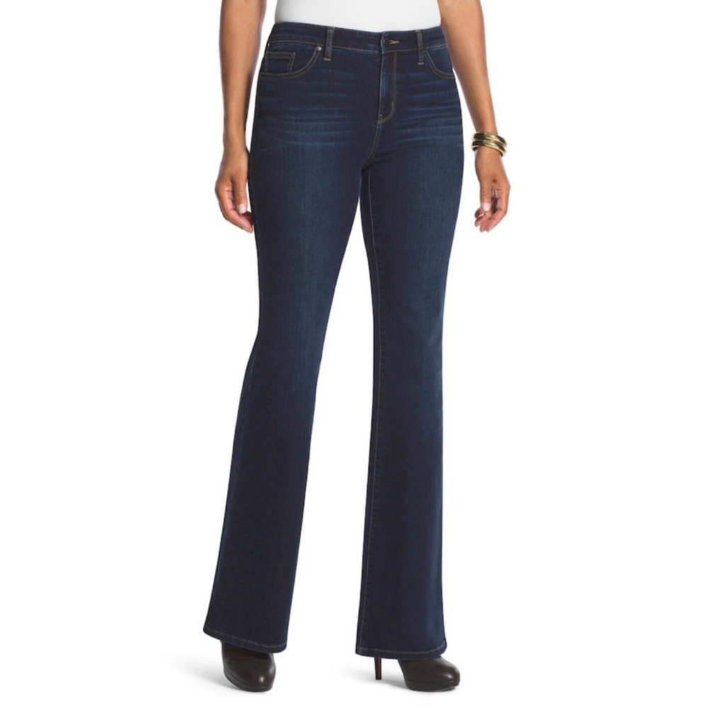 Chico’s The Platinum Flare Jeans 8 dark wash